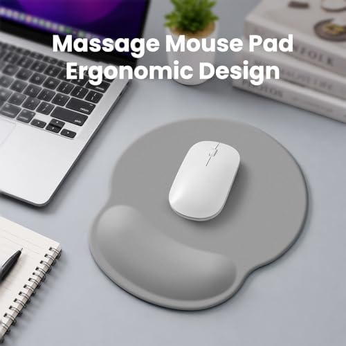 Mouse pad with Wrist Rest,Relieving Pain Memory Foam Computer pad, Ergonomic Desktop Mouse, Silicone Material Mouse pad, with Non-Slip PU Base (Grey)