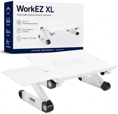 Uncaged Ergonomics XL Adjustable Laptop Stand, Cooling Riser (White)