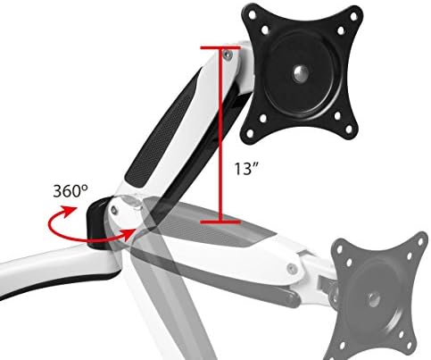 SIIG Single Monitor Desk Mount, White, Height Adjustable Gas Spring Assisted Full-Motion Easy Use, Holds 15" to 27" Screens, Up to 17.6 lbs, VESA 75 and 100
