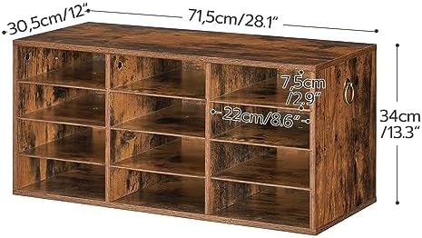 HOOBRO Countertop Mail Sorter Organizer, Wooden Literature Organizer, Student Mailbox for Classroom, Desktop Bill Organizer for Office Home School, 12 Compartments Rustic Brown FG43WF01