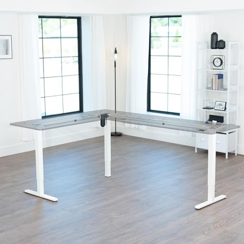 VIVO White Electric Corner 3 Leg Standing Desk Frame, DESK-E384W