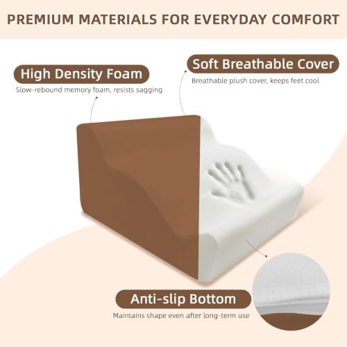 Foot Rest Ergonomic Pillow for Under Desk at Work & Handle Brown