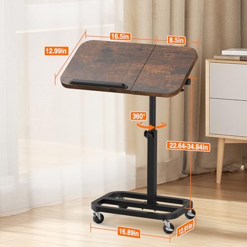 Portable Rolling Over Bed Laptop Desk, Adjustable Height and Tilt for Home