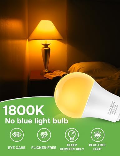 Amber Sleep Light Bulbs 4 Pack: 3W 1800K, 40W Equivalent, E26