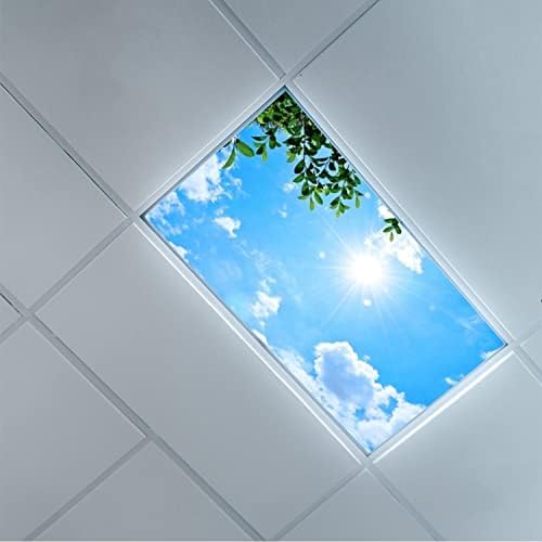 Fluorescent Light Cover Decorative Ceiling Light Filters,Tree Leaves Sky Clouds Pattern,for Classroom Office Hospitals Home Ceiling Decorative,2ft x 4ft,Green