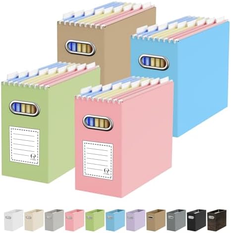 Oterri Portable Collapsible Cardboard File Box with Handle for Letter-Size
