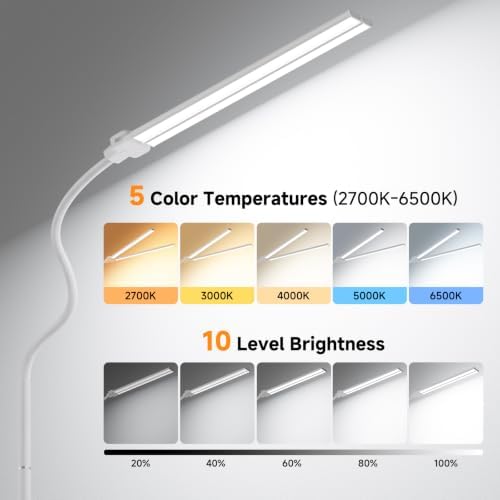 Dual-head LED Floor Lamp 20W 1400LM Adjustable Neck Bright Light White