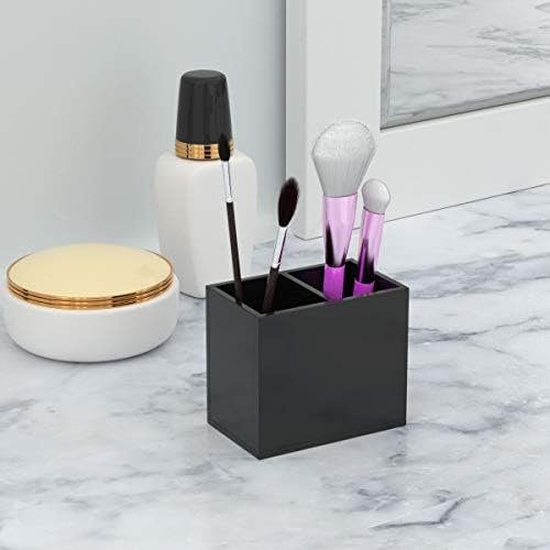 NIUBEE Black Pen Holder 2 Compartments, Acrylic Desk Pencil Organizer Cup