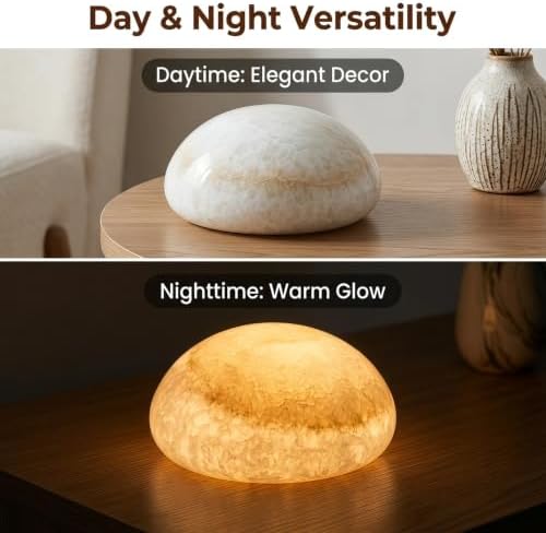 Natural Marble Lamp Cordless Touch Control Night Light Rechargeable Small Marble Table Lamp, Dimming Warm Glow Portable Marble Touch Lamp for Bedroom, Living Room, Decor Gift (B-with Vein)