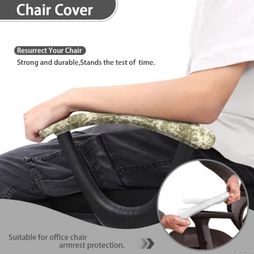 Office Chair Arm Rest Cover Set of 2 Toile de Jouy Printed Soft Stretchy Office Chair Arm Cover for Desk Chairs Anti-Slip Gaming Chairs Armrest Slipcover, Easy to Install & Clean