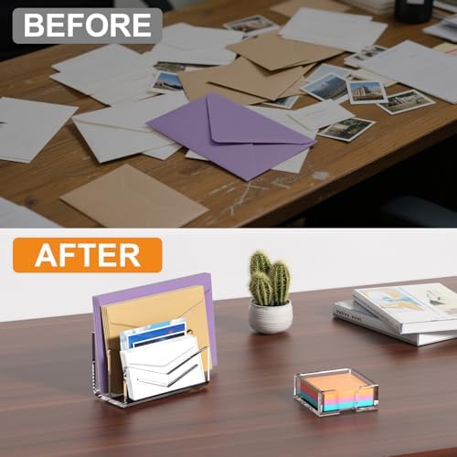 Beego Envelope and Mail Organizer Countertop - 2 Compartments Clear Acrylic Desk Organizer Letter Holder Desktop File Sorter Bill Document Folder Rack for Office, Home, School Desk Organization