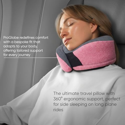 Proglobe Travel Pillow, 100% Pure Memory Foam Airplane Neck Pillow, Pink
