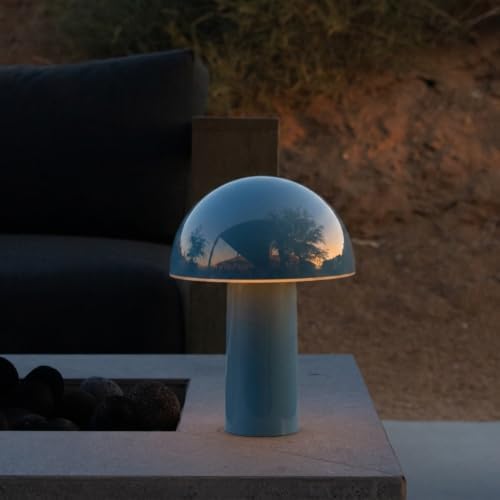 Brightech Celia Small Lamp – 10" Touch-Controlled Mushroom Table Lamp, Cordless & Dimmable LED, Portable & Rechargeable Bedside Night Light, Sustainable Recycled Modern Lamp for Home Décor, Light Blue