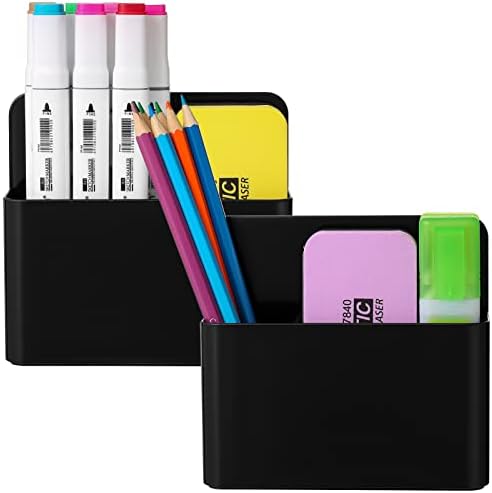 Mabrasse 2p Magnetic Dry Erase Marker Holder,Pen and Eraser Holder for Whiteboard, Magnet Pencil Cup Utility Storage Organizer for Office, Refrigerator, Locker and Metal Cabinets (Black)