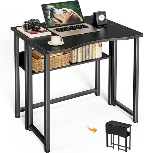 Huuger Folding Desk with Storage Shelf, 23.6 Inch Foldable Computer Table