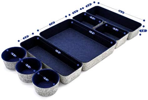 Welaxy 8pc office desk drawer organizer tray felt Storage bins Shallow Navy