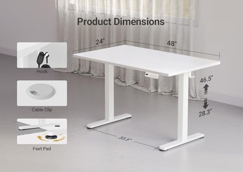 YDN 48 x 24 Inch Warm White Electric Standing Desk