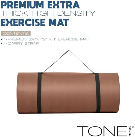 Tone Fitness 1" Extra Thick Yoga Mat, Exercise & Pilates Mat with Strap
