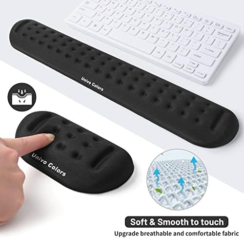 Univo Colors Black Keyboard Wrist Support and Mouse Wrist Rest Set, Made of Memory Foam Soft Gel, Ergonomic Pad for Computer, Laptop, Mouse, Office, Gaming
