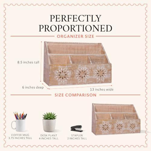 Mela Artisans Serena Mango Wood Desk Organizer - Whitewash, 13 in