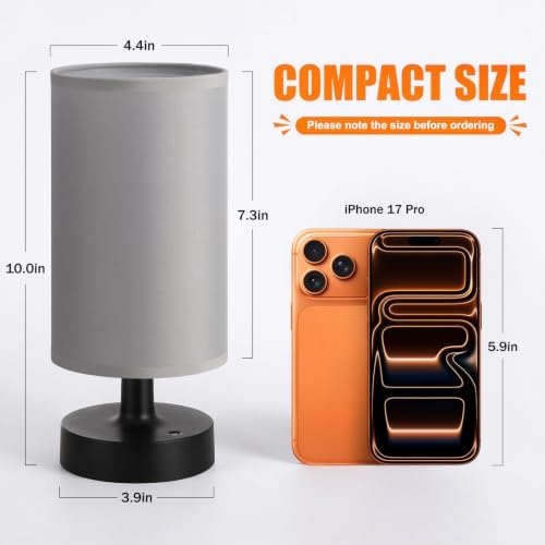 Kakanuo Cordless Table Lamp Rechargeable Small - 1 Pack Gray Black, 4000mAh Battery Operated Lamp with Touch Control Stepless Dimming, Wireless Lamp for Bedside, Nightstand, Bedroom, Living Room