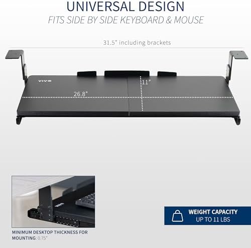VIVO Black Under Desk 27 x 11 in Adjustable Keyboard Tray, MOUNT-KB27HB
