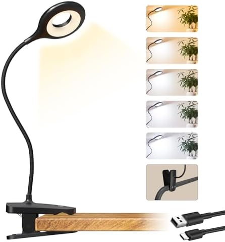 CUHIOY Rechargeable Clip on Reading Light for Bed Headboard, Black, 1 Pack