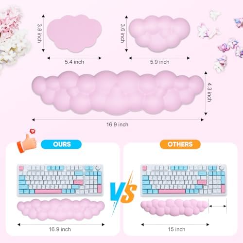 JIKIOU Upgrade Leather Cloud Wrist Rest for Keyboard and Mouse & Cup Pad