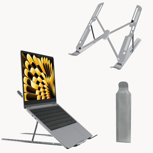 Laptop Stand for Desk Adjustable Laptop Riser Ventilated Heat Dissipation Foldable Portable Holder Compatible with MacBook Air Pro HP Dell Lenovo iPad Tablet Accessory (8-16") (Silver)