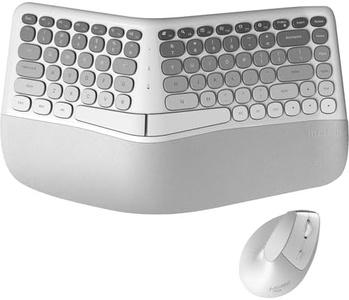 MOFII Wireless Ergonomic Keyboard and Mouse Combo, Split Curved Keyboard with Wrist Rest, Vertical Mouse, 2.4G, for PC Laptop Desktop Mac- Gray Gradient Colorful