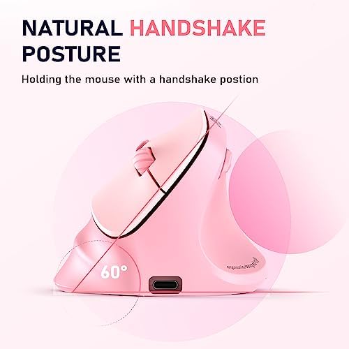 MEETION Left-Handed Ergonomic Vertical Wireless RGB Mouse, Pink