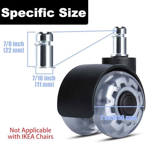 Office Chair Caster Wheels 2" Stem Dual Wheels Set of 5 Heavy Duty Replacement Mute Rubber Rotating Castor for All Floors Hardwood Tile Carpet Universal Fit for Chairs (2 inch Dual Wheel)