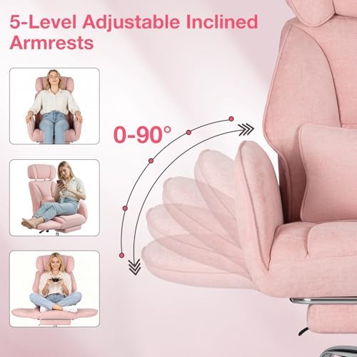 HOFFREE Criss Cross Chair with Wheels for Gaming,Reading,Working(Pink)