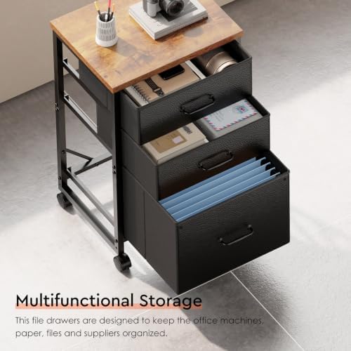 Maihail 3 Drawer Mobile File Cabinet on Wheels Fits A4 Size for Home Office