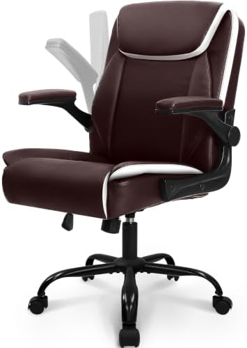 NEO CHAIR PU Leather Office Desk Chair with Adjustable Arms, Warm Brown