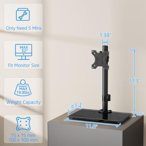 MOUNTUP Monitor Stand for Desk, Freestanding Monitor Mount Fits 13-32 inch Screen up to 19.8 lbs, Screen Stand with Swivel, Height, Rotation Adjustment, VESA Mount 100 x 100mm, 75 x 75mm