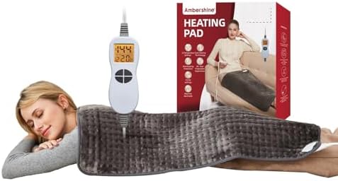 Ambershine 17''x33'' XXXL King Size Heating Pad with 12 Temperature Settings & 4 Auto-Off Countdown Timers, Pain Relief for Back/Neck/Shoulders/Abdomen/Legs(Dark Gray)