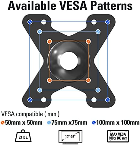 Mounting Dream TV Mount for Most 10-26 inch TVs and Monitors, Monitor Wall Mount with Swivel Tilt Rotation, TV Bracket up to VESA 100x100mm and 33LBS.
