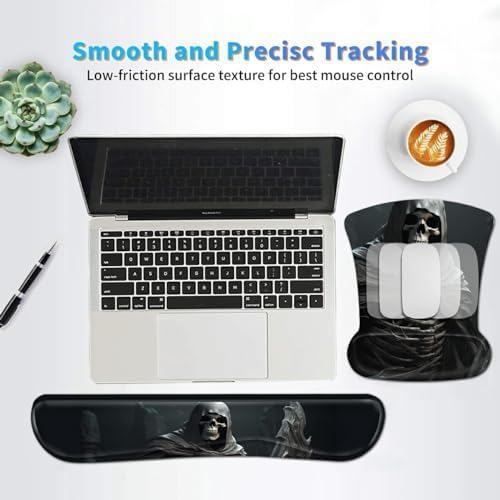 3Pcs Ergonomic Memory Foam Keyboard Wrist Rest Pad Set, Cool Skull