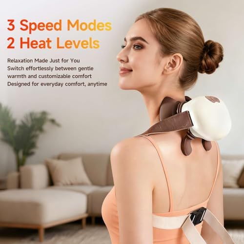 Neck and Shoulder Massager with Heat, Palm-Style Kneading, 3 Speeds, Ergonomic Hands-Free Design, Portable Massage Device for Home, Office, Travel