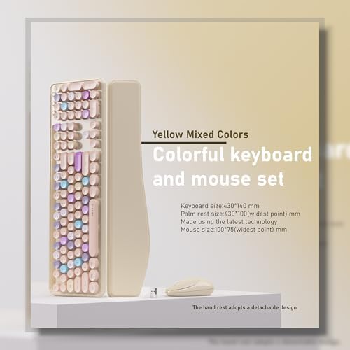 UBOTIE Wireless Keyboard and Mouse Combo, Phone Holder (Khaki)