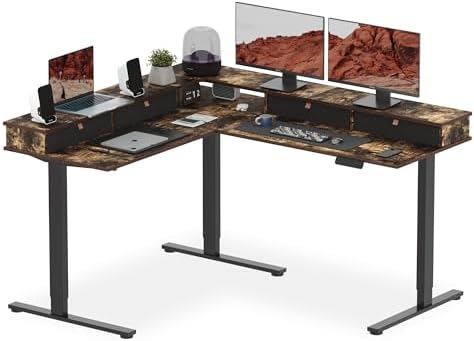 SANODESK 63x55 Electric L-Shaped Corner Standing Desk with 4 Drawers