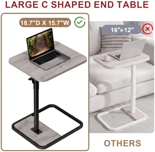 GOYLSER Large C Shaped End Table for Couch, Height Adjustable Living Room Rotating Couch Tray Tables Sofa Table Tv Trays for Bedroom, Swivel Wooden Side Table for Small Space, Grey