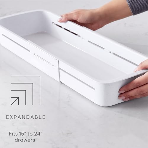 YouCopia DrawerFit® Sliding Drawer Bin, Expandable and Adjustable Kitchen Storage Organizer, Speckled White (Pack of 6)