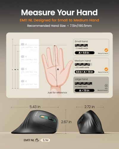 ProtoArc EM11 NL Wireless Ergonomic Mouse, Rechargeable Vertical Mice