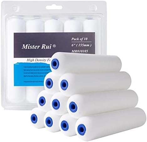 Mister Rui Foam Paint Roller Cover, 6 Inch Sponge Paint Roller Sleeve, Pack of 10, Foam of Premium Quality Can Be Used with Water and Oil Based Paints