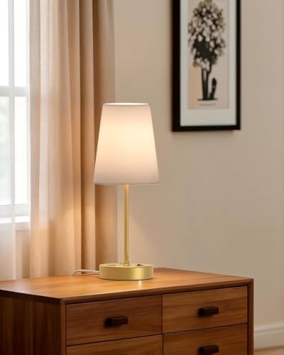 Addtam Bedroom Table Lamp, Bedside Lamp with AC Outlet and USB C Charging Ports(PD 20W), 3-Way Dimmable Lamp with Switch, Lamps with Shade for Night Stands, Living Room, Desk, and Home Office, 6.5Ft