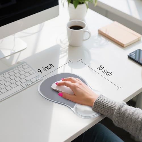 AUPET Ergonomic Mouse Pad with Gel Wrist Support – Non-Slip Mouse Mat with Comfortable Memory Gel Cushion – Relieves Wrist Pain – Designer Pattern for Home Office & Gaming (Dawn Grey)