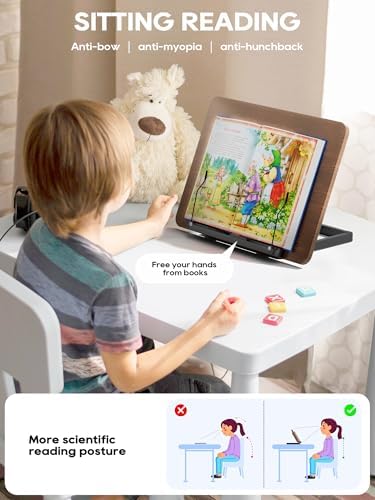 2 in 1 Adjustable Book Stand - Dual-Use Floor and Desktop Book Holder Stand, Height Adjustable 23.5-52 in, Elastic Page Clips for Music Sheet, Recipe, Tablet, Laptop-Black