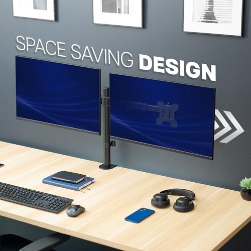 VIVO Dual LCD LED 21 to 32 inch Monitor Desk Mount, Heavy Duty, Adjustable Telescoping Arms, Flush Wall Setup, Fits 2 Screens, Black, STAND-V002E